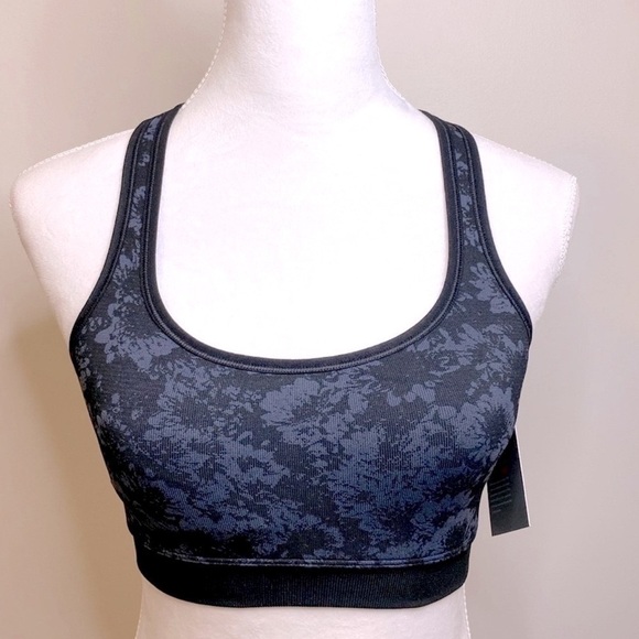 NWT NUX Blue and Black Floral Medium Compression w/Mesh Back Sports Bra Small - Picture 1 of 11
